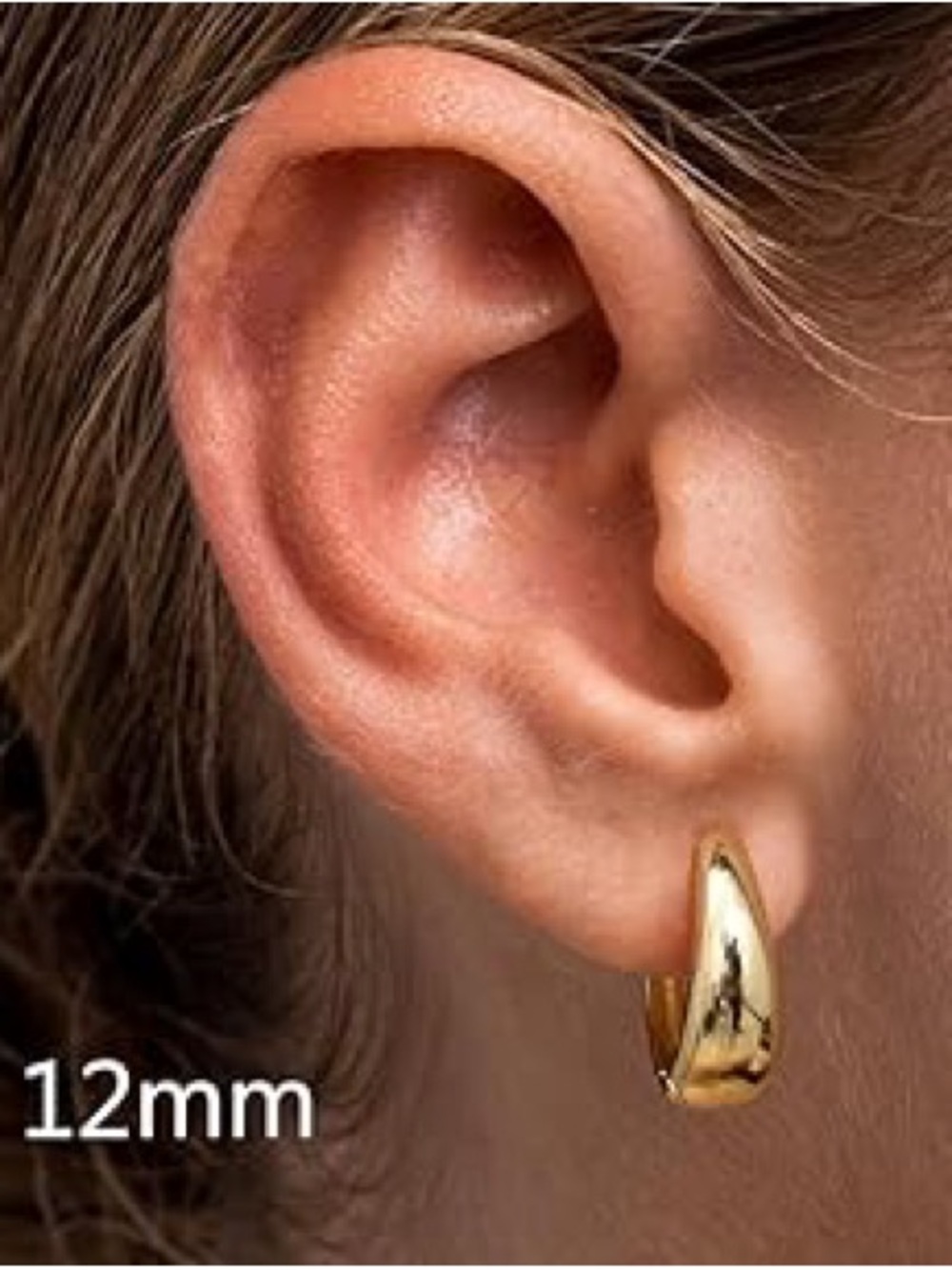 14K Gold Plated Huggie Hoop Earrings 12mm Small Gold Hoops Minimalist Everyday - Picture 2 of 7